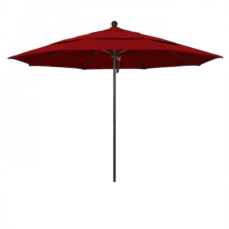 11' Black Aluminum Market Patio Umbrella, Sunbrella Jockey Red